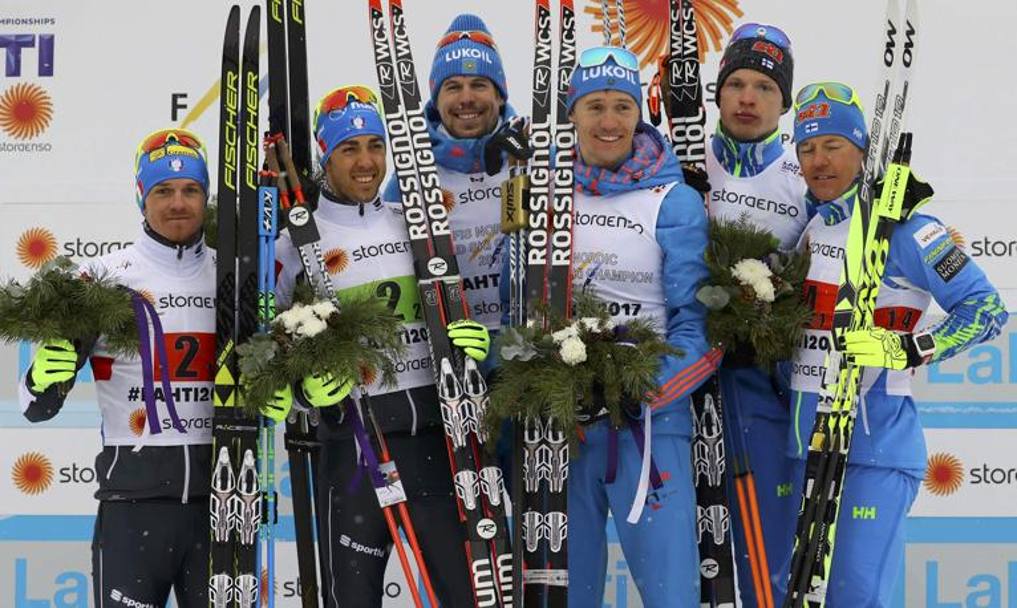 I russi Sewrgey Ustiugov e Nikita Kriukov, a sinistra gli italiani Noeckler-Pellegrino e a destra i vinlandesei Niskanen-Jauhojaervi. Ap